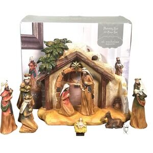 St Nicholas Square 10 Pc Nativity Stable Figures Jesus Mary Shepherd Wise Men